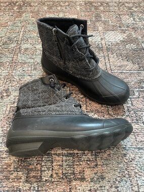 Sperry Duck Boots Size 8 Black Waterproof Rain Boots Lace Up Ankle Winter